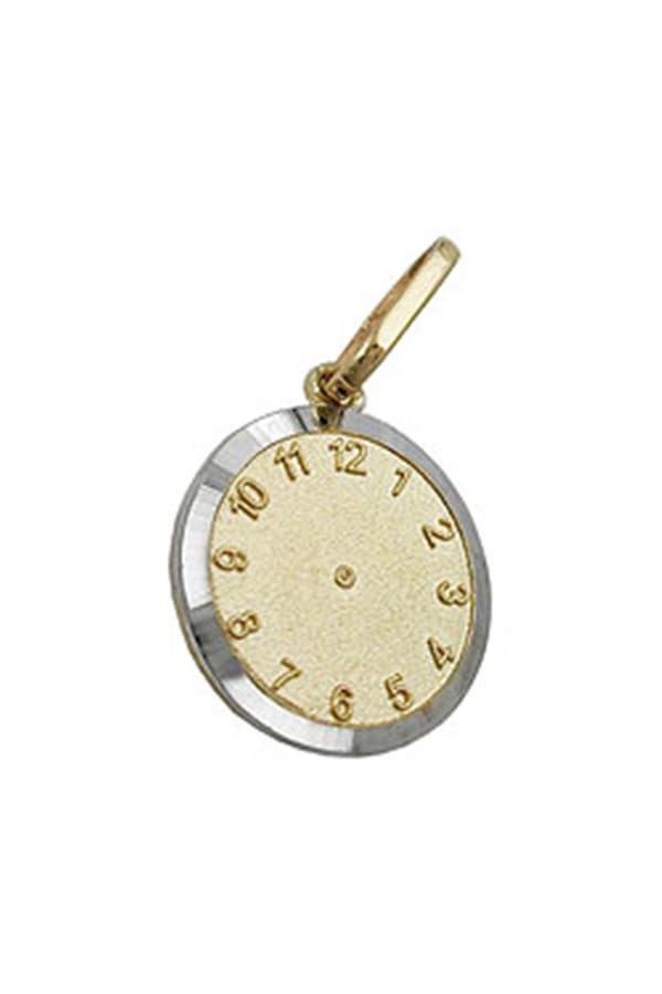 Pendant 12,4mm Baptism Clock Bicolor Rhodium Plated 9k Gold - GL430939