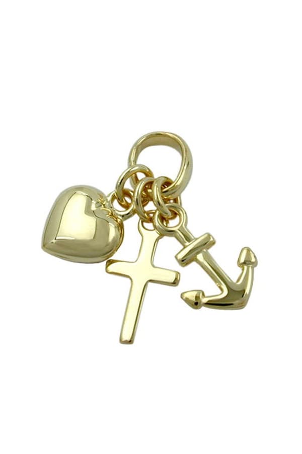 Pendant 15mm Faith-Love-Hope Shiny 9k Gold - GL430788