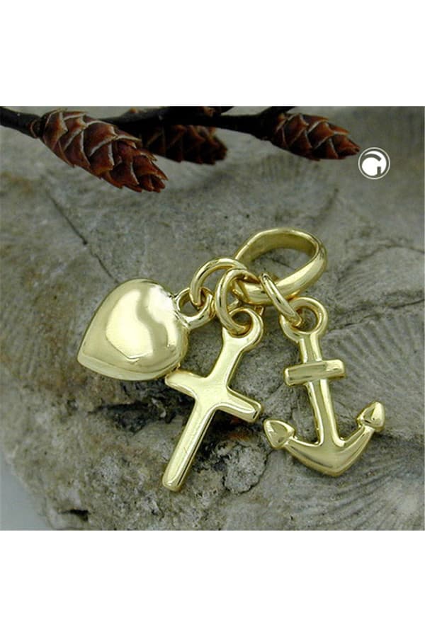 Pendant 15mm Faith-Love-Hope Shiny 9k Gold - GL430788