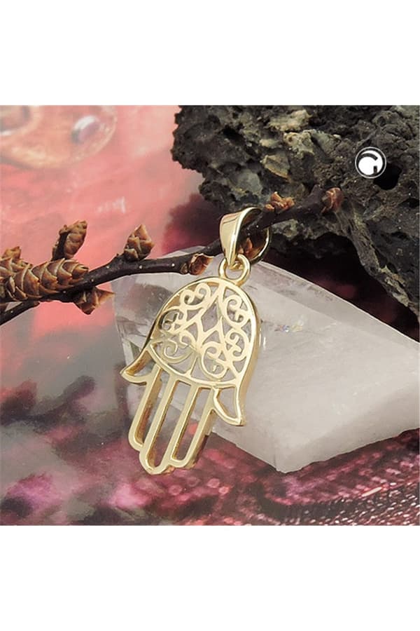 Pendant 16x12mm Protection Symbol Hand 9k Gold - GL431422