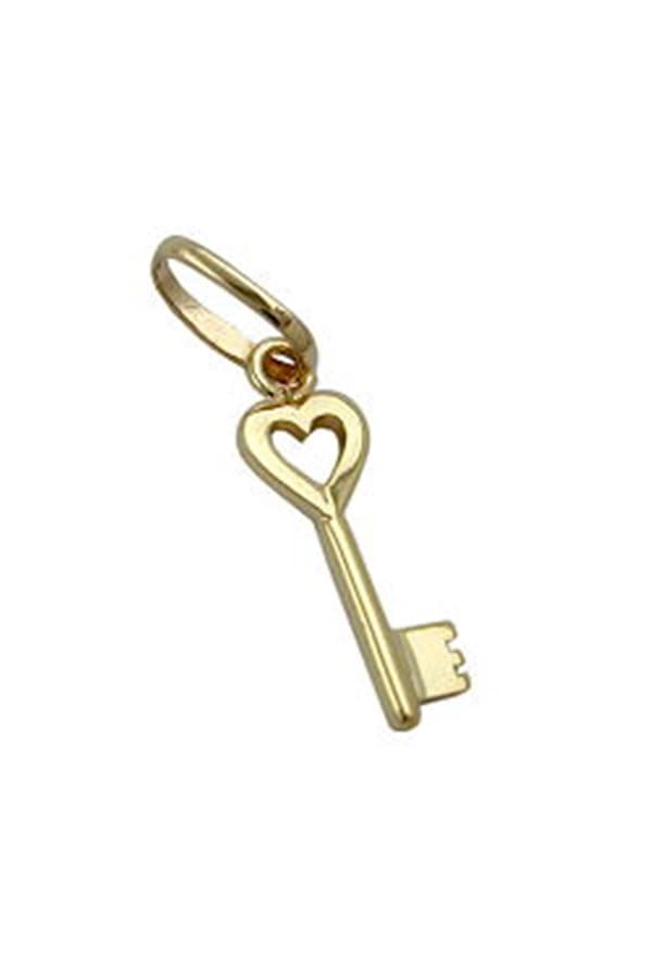 Pendant 13x5mm Key With Heart Shiny 9k Gold - GL430984