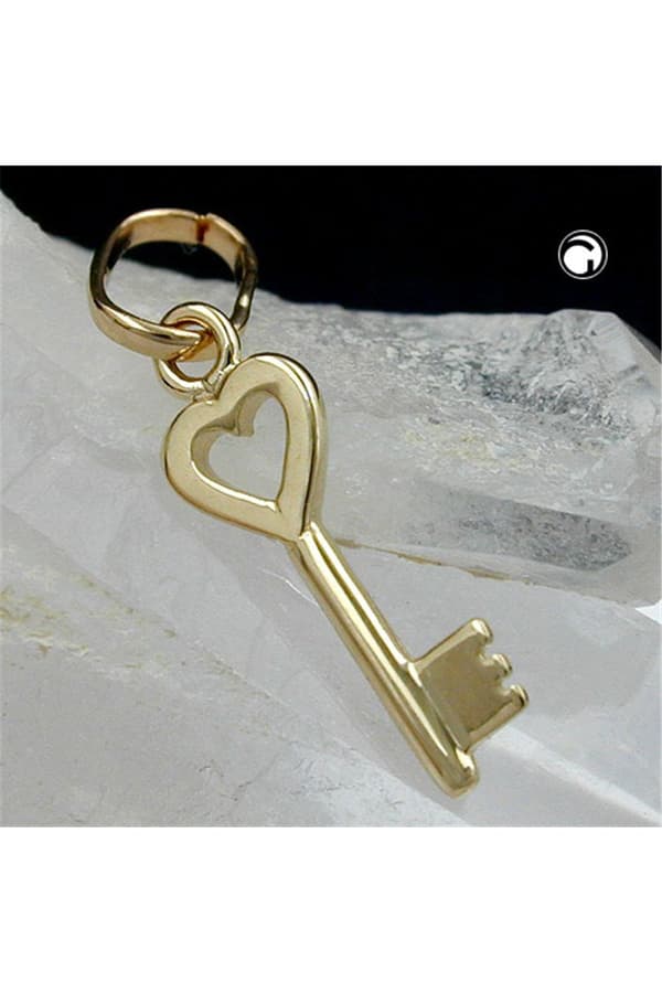 Pendant 13x5mm Key With Heart Shiny 9k Gold - GL430984