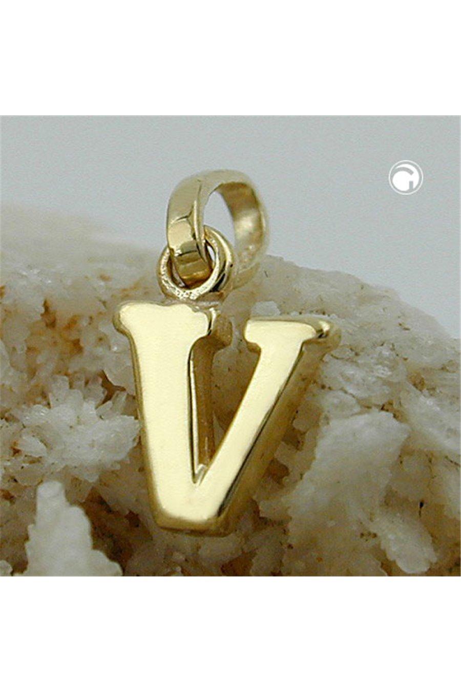 Pendant 8x6mm Initiale V Shiny 9k Gold - GL430871