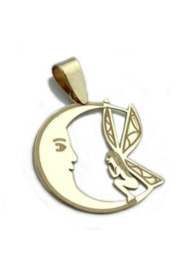 Pendant 17x15mm Elf In The Moon Laser Engraving 9k Gold - GL430822