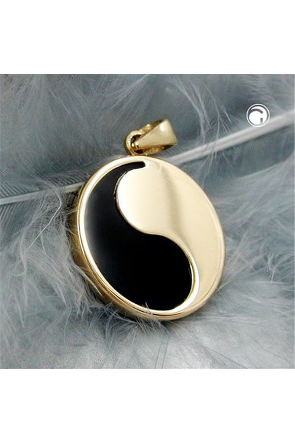 Pendant 15mm Yin-Yang Onyx 9k Gold - GL430775