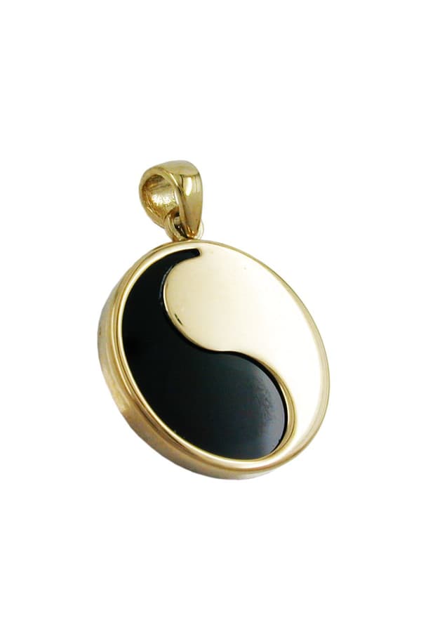 Pendant 15mm Yin-Yang Onyx 9k Gold - GL430775