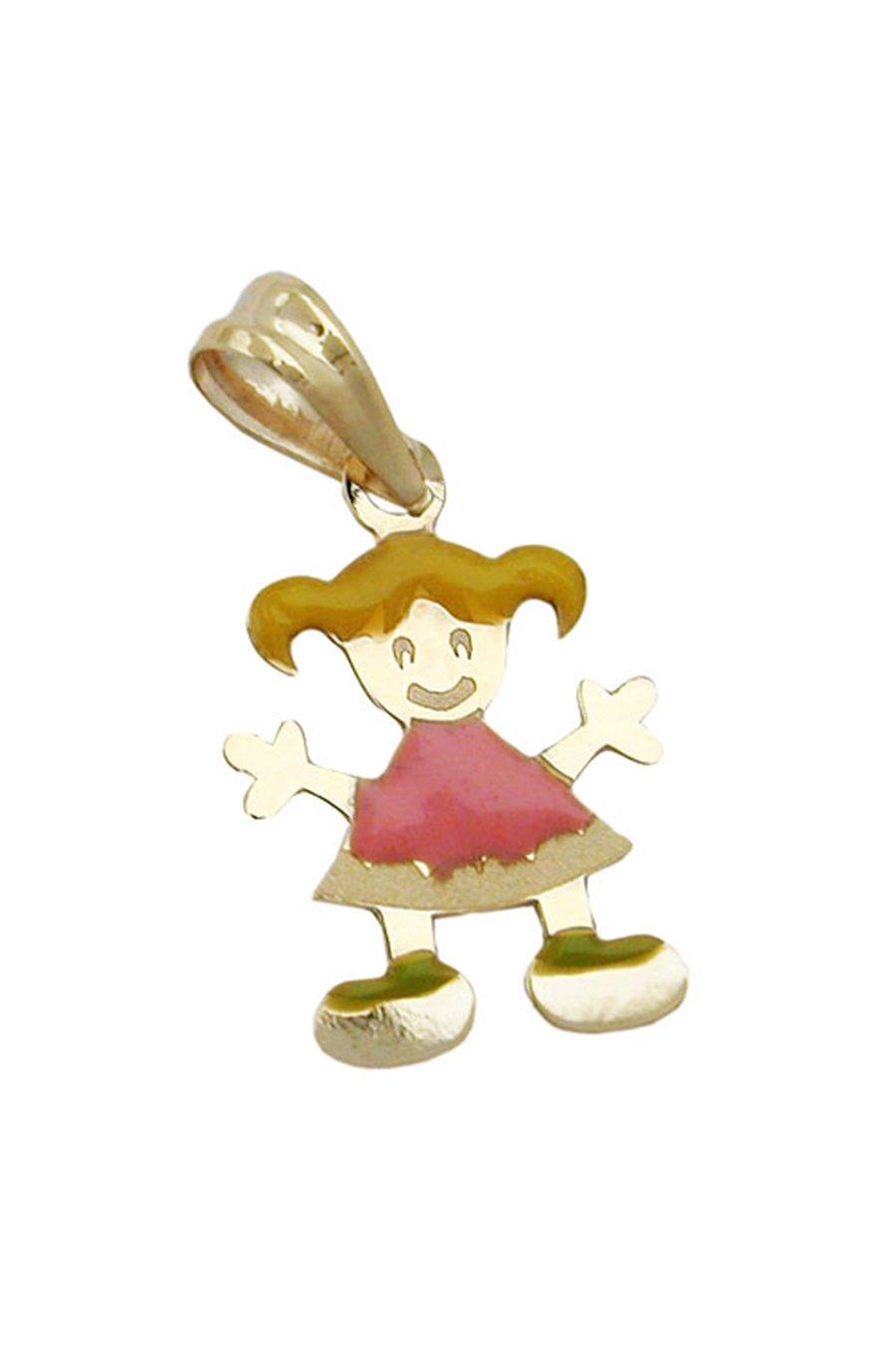 Pendant 14x10mm Little Girl Multicolored Enameled 9k Gold - GL431018