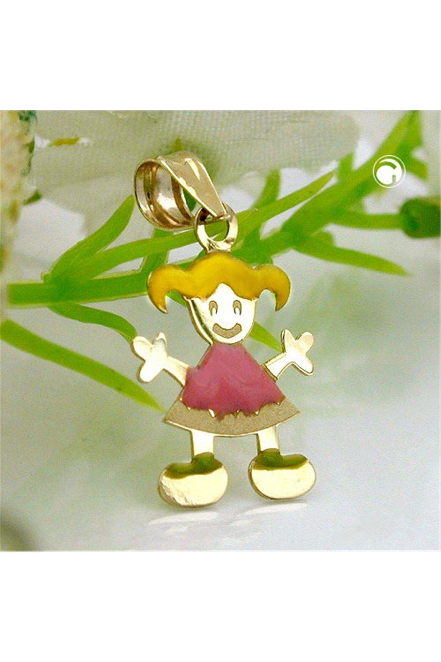 Pendant 14x10mm Little Girl Multicolored Enameled 9k Gold - GL431018