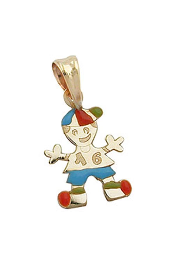 Pendant 14x10mm Little Boy Multicolored Enameled 9k Gold - GL431017