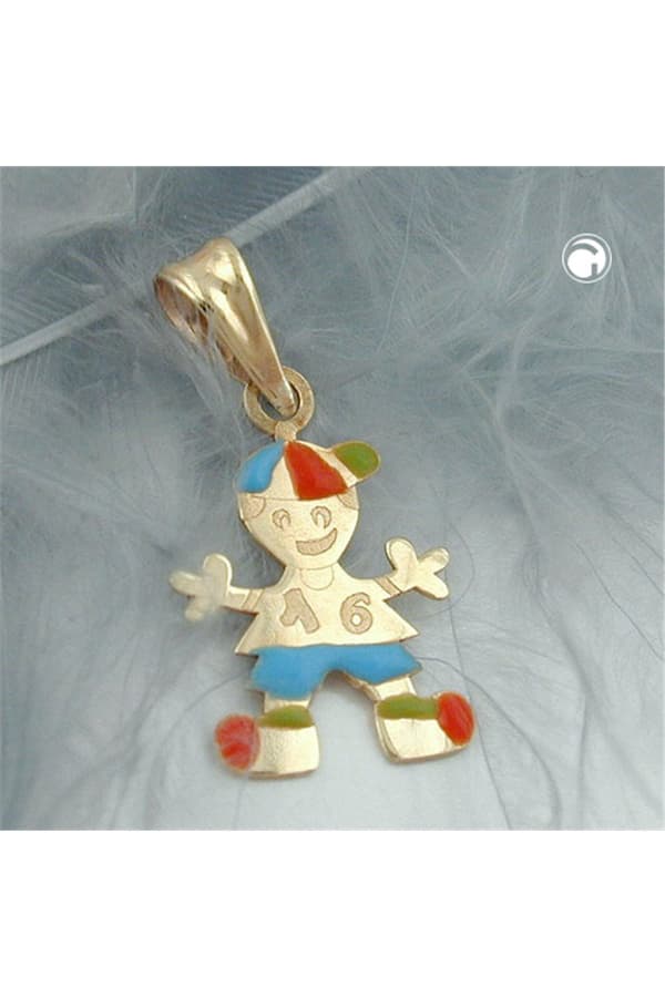 Pendant 14x10mm Little Boy Multicolored Enameled 9k Gold - GL431017