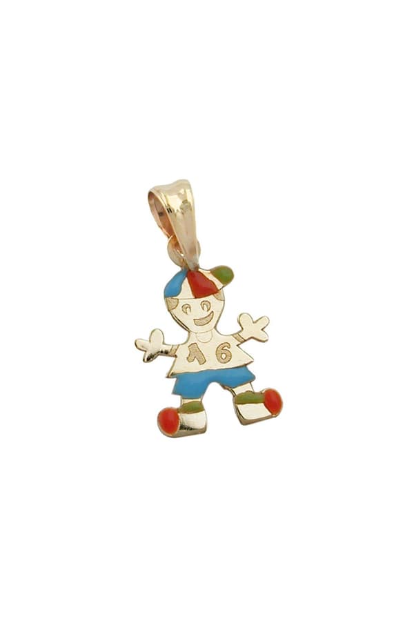 Pendant 14x10mm Little Boy Multicolored Enameled 9k Gold - GL431017