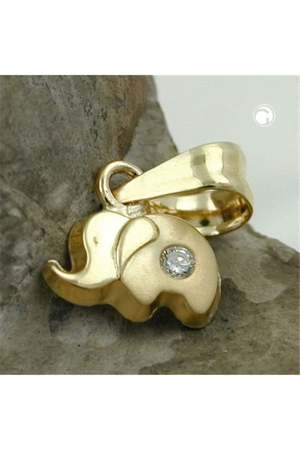 Pendant 5x7mm Small Elephant With Cubic Zirconia Matte Shiny 9k Gold - GL430237