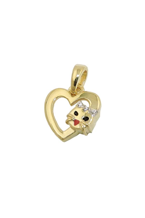 Pendant Heart With Cat Head 9k Gold - GL431466