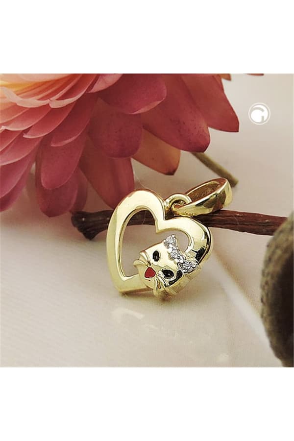 Pendant Heart With Cat Head 9k Gold - GL431466