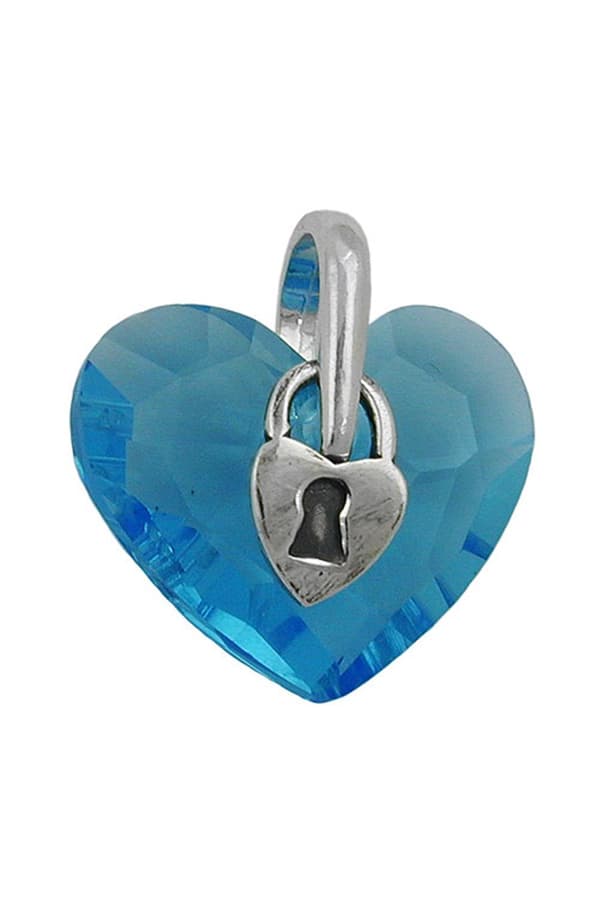 Pendant Heart Blue Glass Cyrstal Silver 925 - GL91432