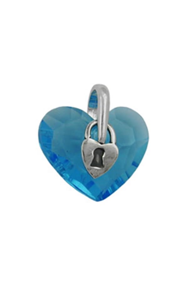 Pendant Heart Blue Glass Cyrstal Silver 925 - GL91432