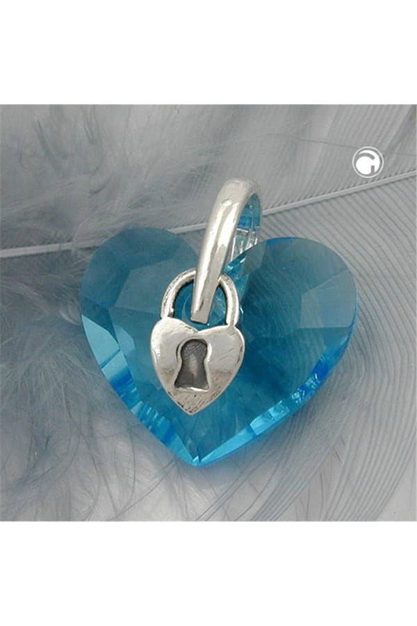Pendant Heart Blue Glass Cyrstal Silver 925 - GL91432