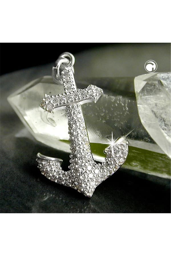 Pendant 23x14mm Anchor With Many Zirconias Silver 925 - GL93333