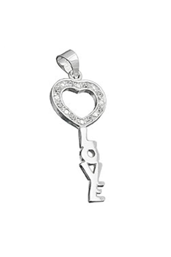 Key Pendant 'Love' With A Heart Of Zirconias Silver 925 - GL91134