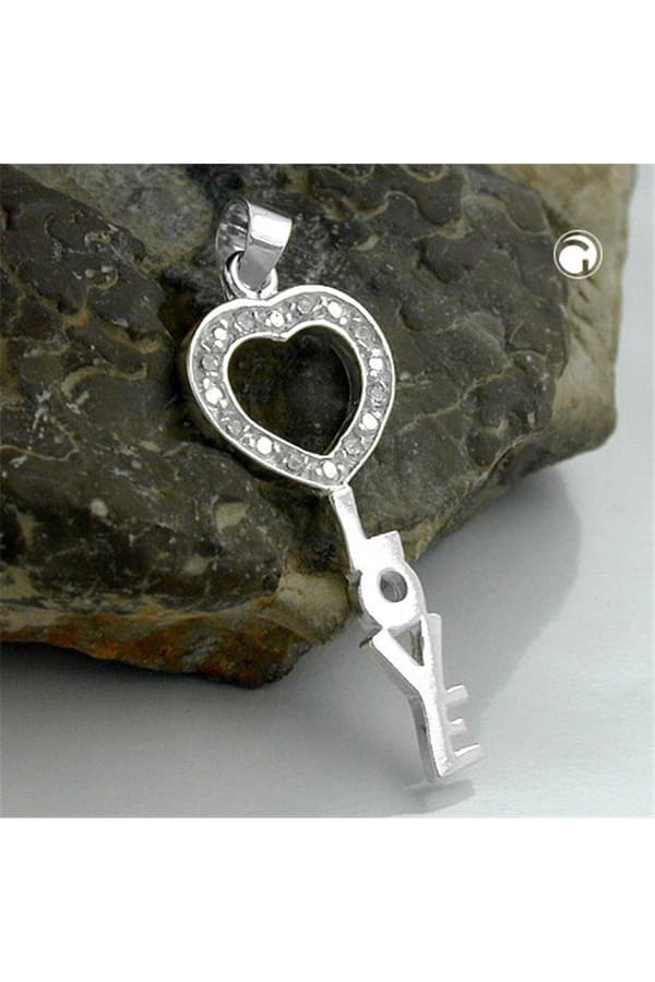 Key Pendant 'Love' With A Heart Of Zirconias Silver 925 - GL91134