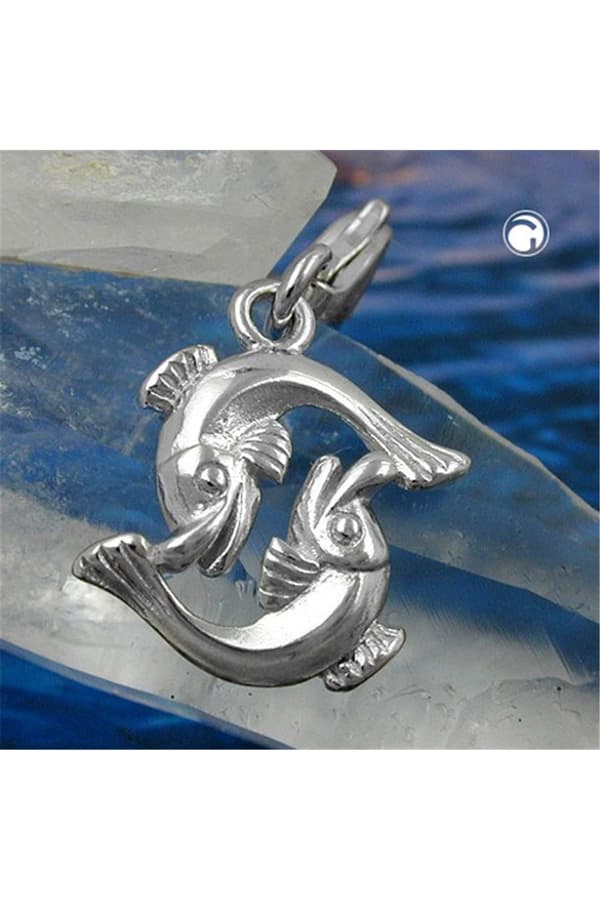 Pendant 14x14mm Charm Fish Shiny Rhodium Plated Silver 925 - GL93123