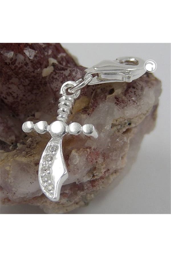 Pendant 19x10mm Charm Scimitar With Zirconias Shiny Silver 925 - GL92630