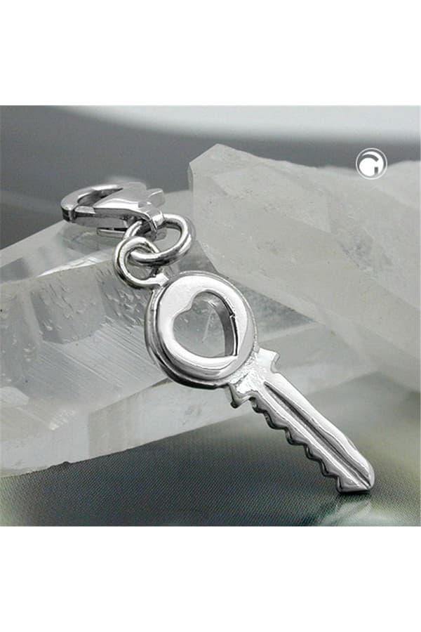 Pendant 17x7mm Charm Security Key With Heart Silver 925 - GL91257