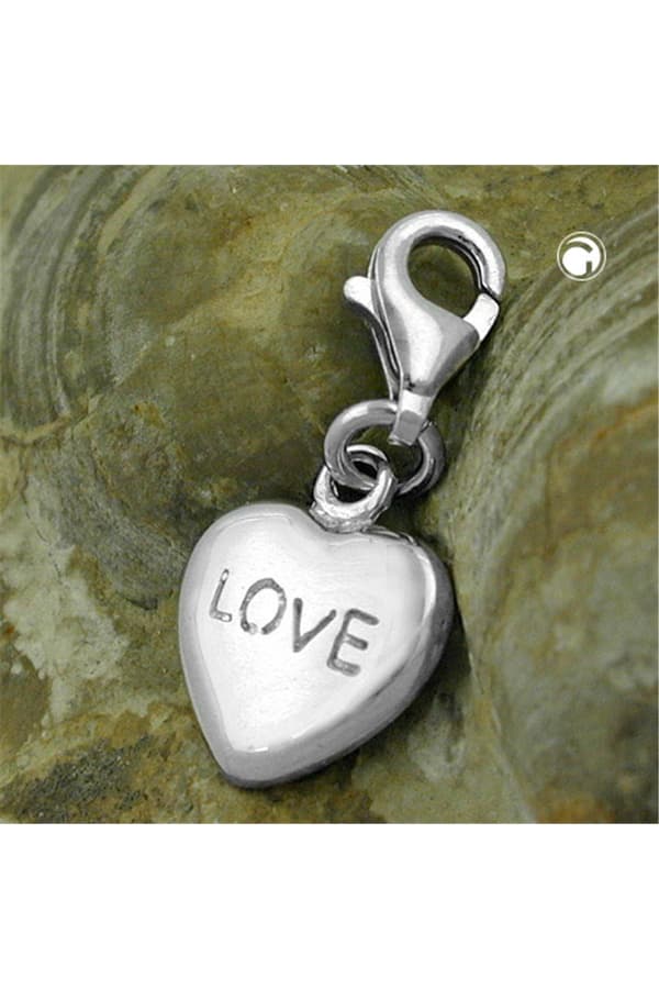 Pendant 13x11mm Charm Heart Love Shiny Rhodium Plated Silver 925 - GL91254