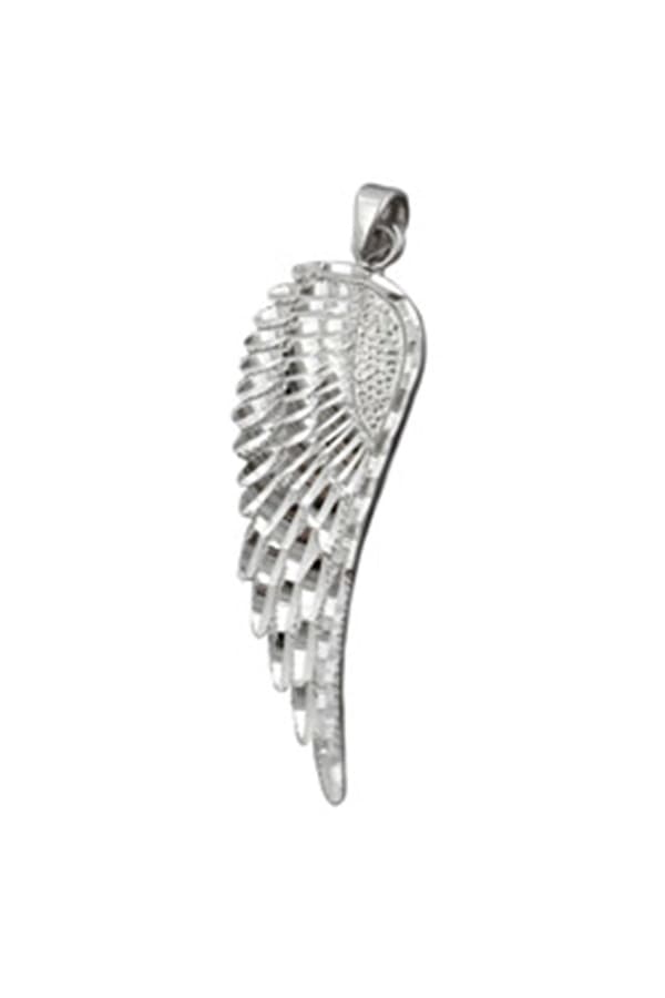 Pendant 37x12mm Wing Diamond Cut Rhodium Plated Silver 925 - GL90139