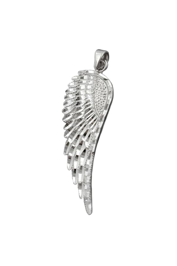 Pendant 37x12mm Wing Diamond Cut Rhodium Plated Silver 925 - GL90139