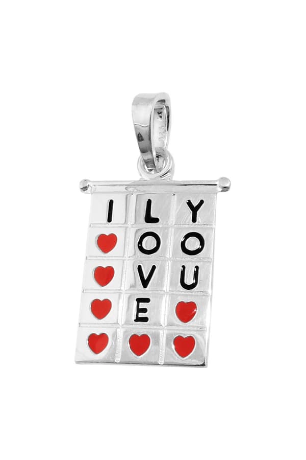 Pendant 22x13mm Square Table I-Love-You Red-Black Lacquered Silver 925 - GL92381