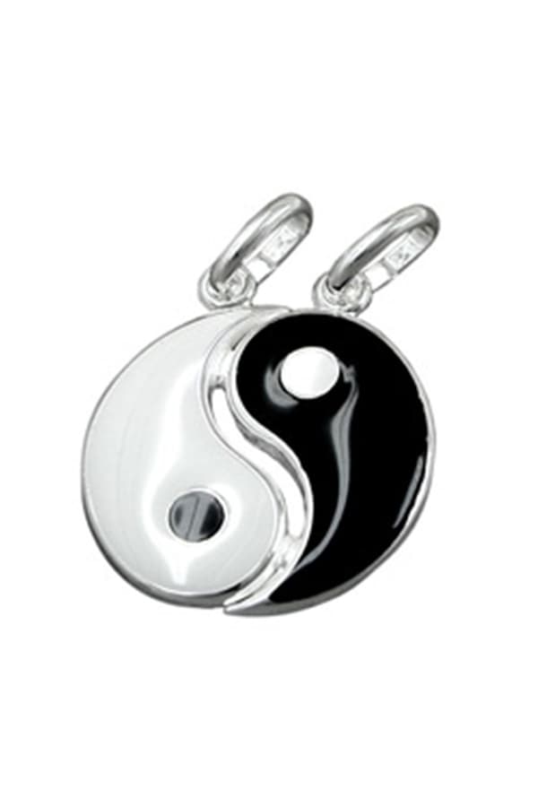 Pendant Yin Yang 16mm Black White Lacquered Silver 925 - GL90351