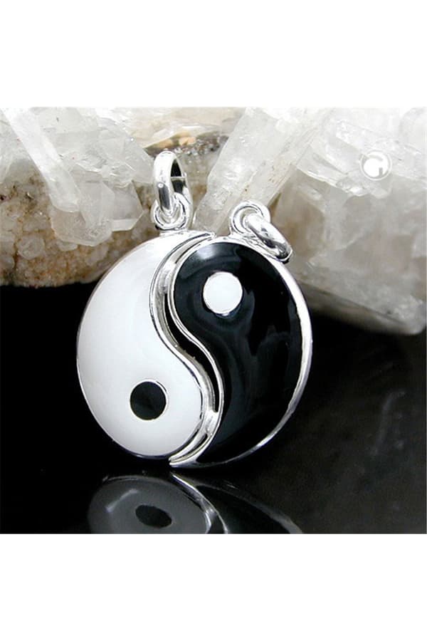 Pendant Yin Yang 16mm Black White Lacquered Silver 925 - GL90351