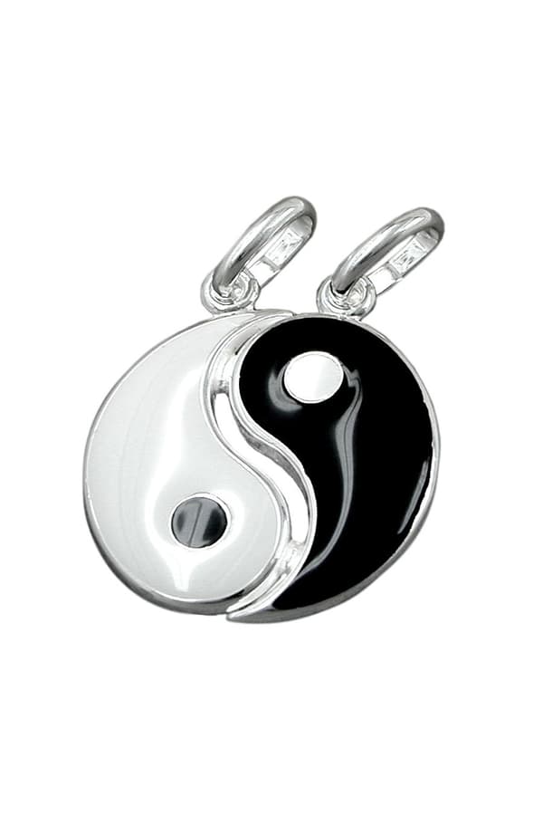 Pendant Yin Yang 16mm Black White Lacquered Silver 925 - GL90351