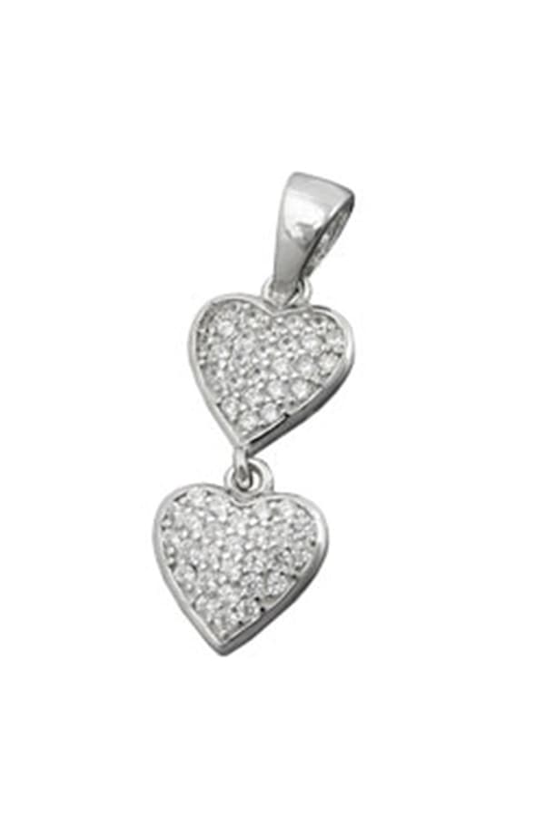 Pendant 20x8mm 2 Hearts With Zirconias Silver 925 - GL94085