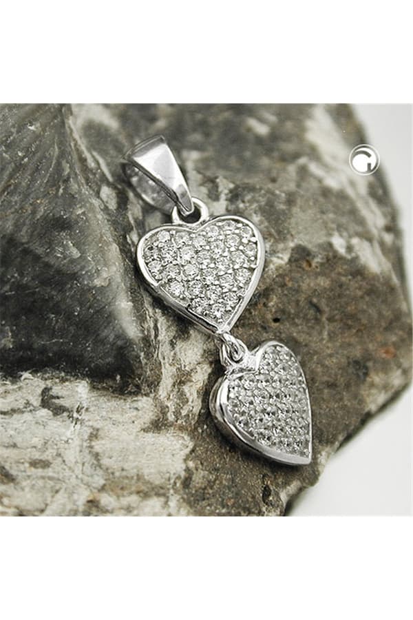 Pendant 20x8mm 2 Hearts With Zirconias Silver 925 - GL94085