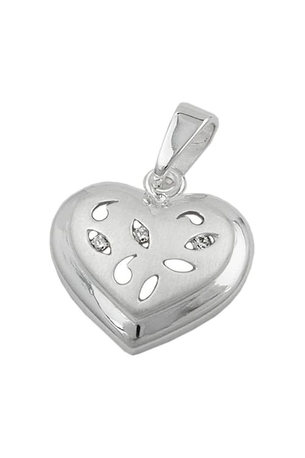 Pendant 14x14mm Heart With 3 Zirconias Matt Shiny Silver 925 - GL93197