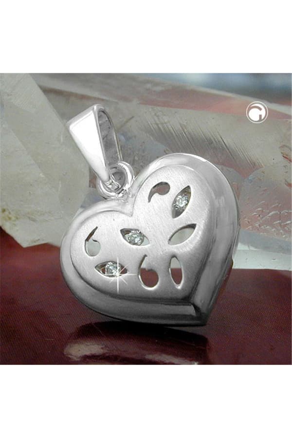 Pendant 14x14mm Heart With 3 Zirconias Matt Shiny Silver 925 - GL93197