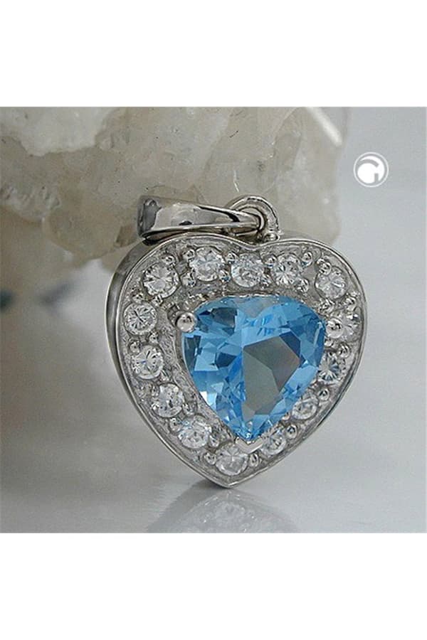 Pendant Heart Blue Zirconia Crystal Silver 925 - GL92493