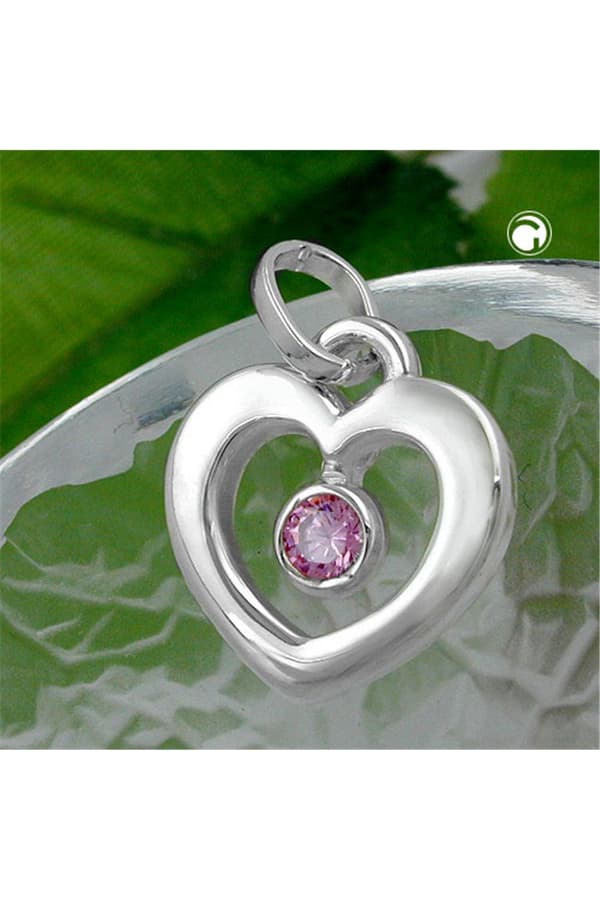 Pendant 17x16mm Heart With Zirconia Pink Silver 925 - GL92340