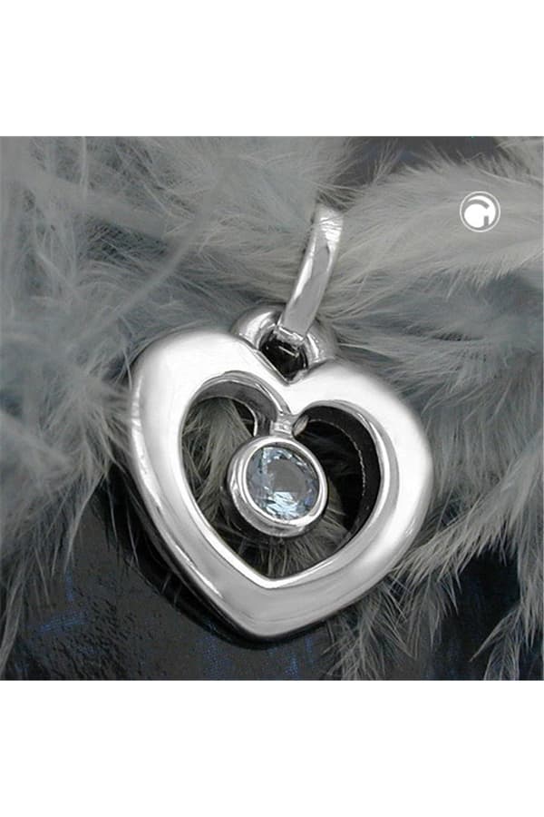 Pendant 17x16mm Heart Synthetic Blue Topaz Shiny Silver 925 - GL92338