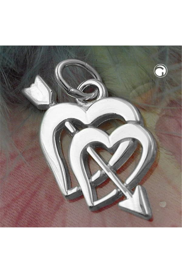 Pendant 23x12mm Double Heart With Cupid Arrow Silver 925 - GL92335