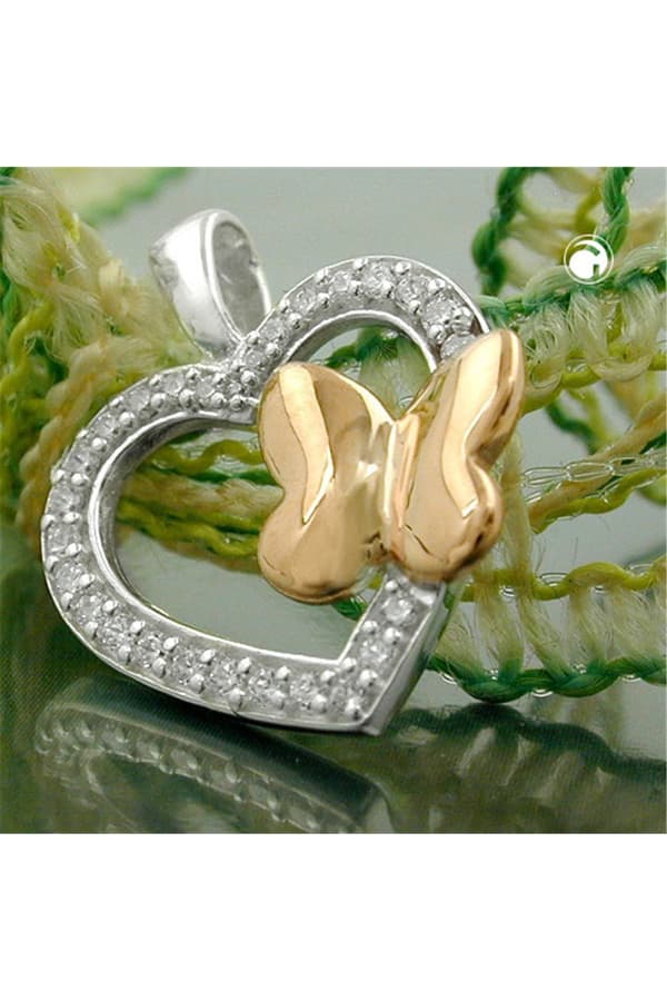 Pendant Heart With Zirconia And Butterfly Silver 925 - GL91153