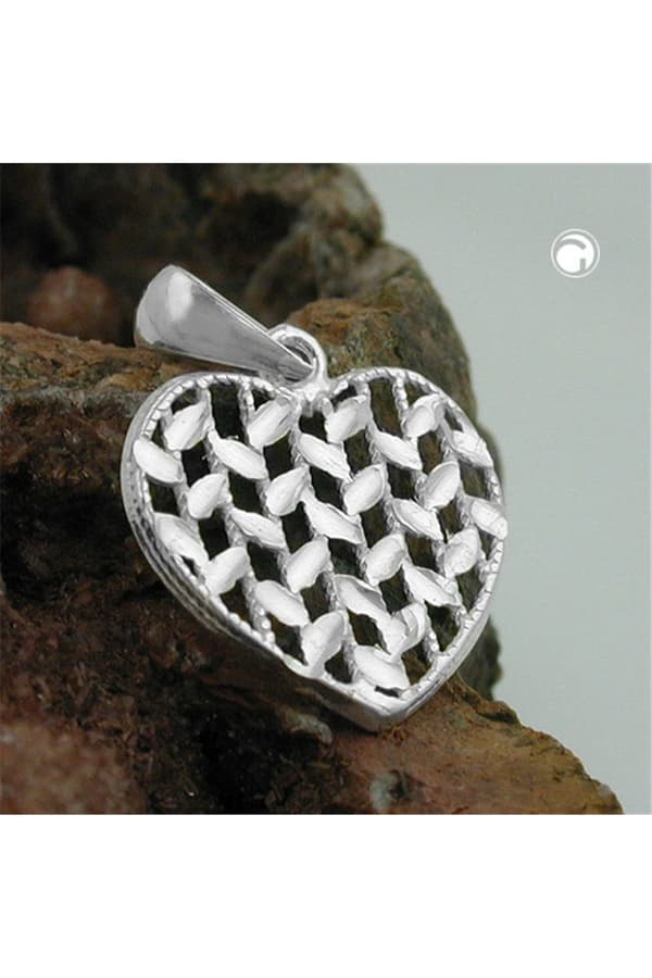 Pendant 15x15mm Heart Shiny Diamond Cut Silver 925 - GL90967