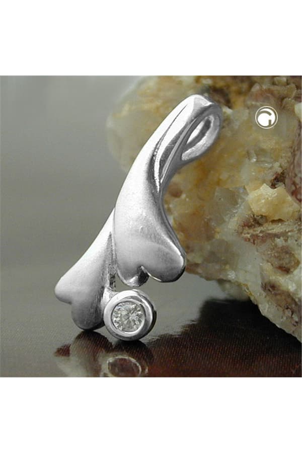 Pendant 16x7mm Leaf-Like With Zirconia Matted Silver 925 - GL90056