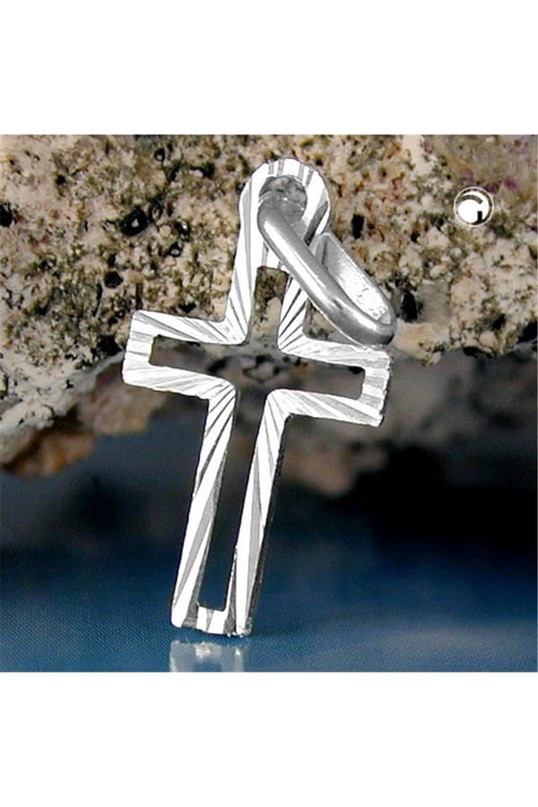 Pendant 16x9mm Cross Diamond Cut Middle Punched Out Silver 925 - GL92395