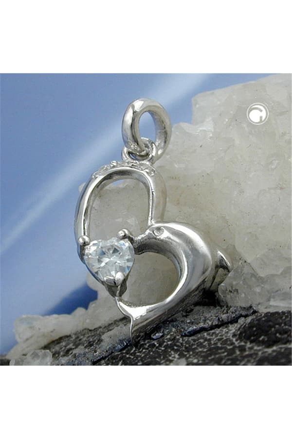 Heart/ Dolphin Pendant With Zirconia Silver 925 - GL90977