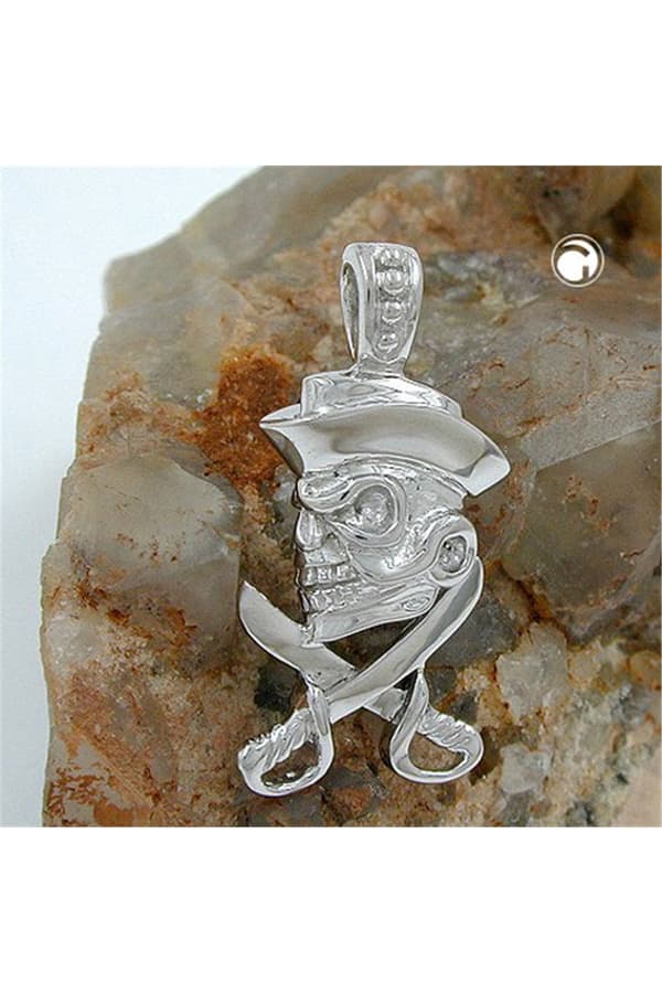 Pendant 25x12mm Skull With Pirate Hat Silver 925 - GL92491