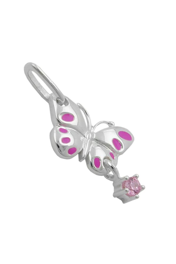 Pendant 18x8mm Butterfly Pink Laquered With Tag Zirconia Pink Silver 925 - GL91688