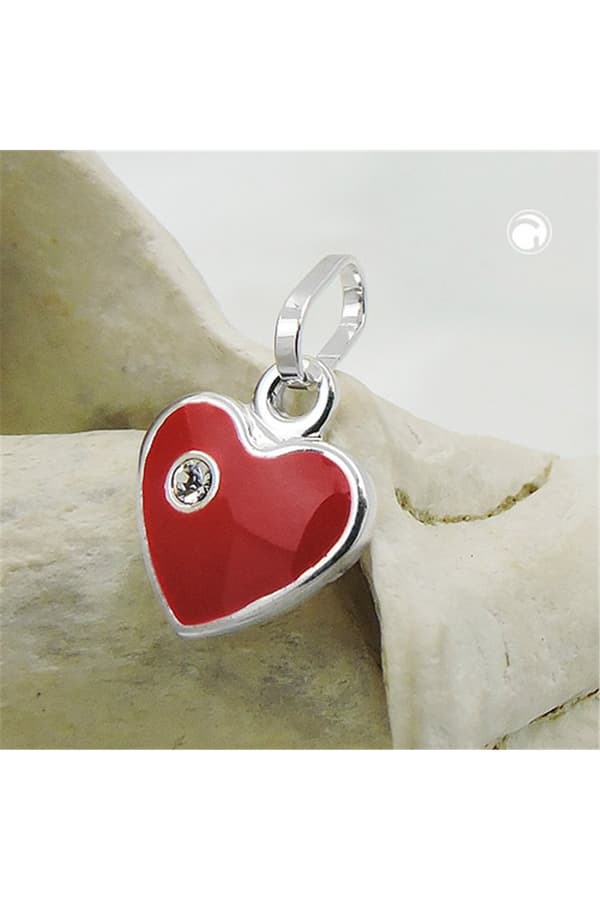 Pendant 9mm Heart Red Lacquered With Glass Stone Silver 925 - GL90311